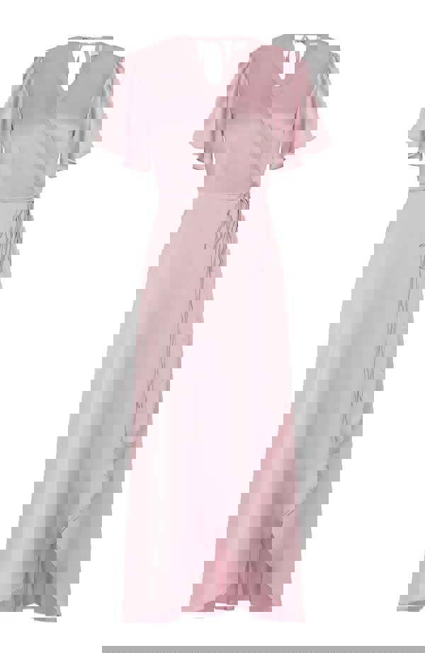 rose pink satin florence wrap waterfall bridesmaids dress