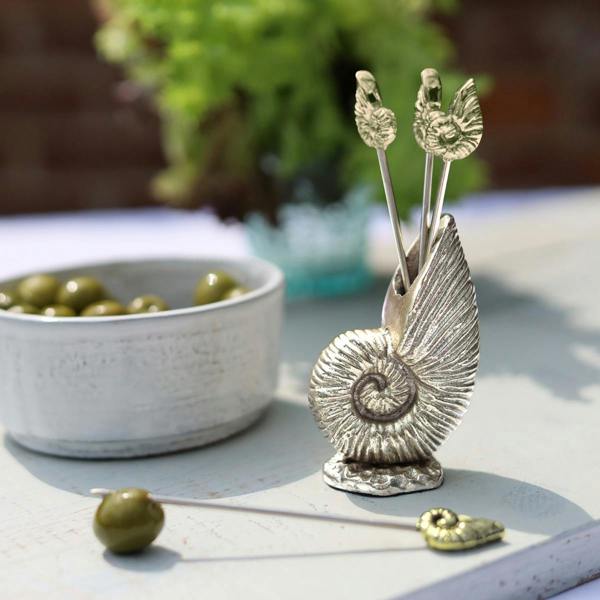 Culinary Concepts Set of Four Shell Cocktail Picks in Holder