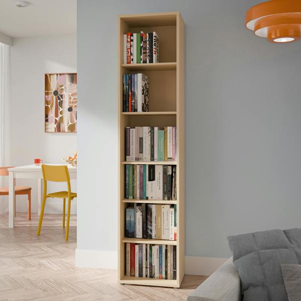 Furniture To Go Alice Springs Tall Narrow Bookcase with 5 Shelves in Butter Yellow