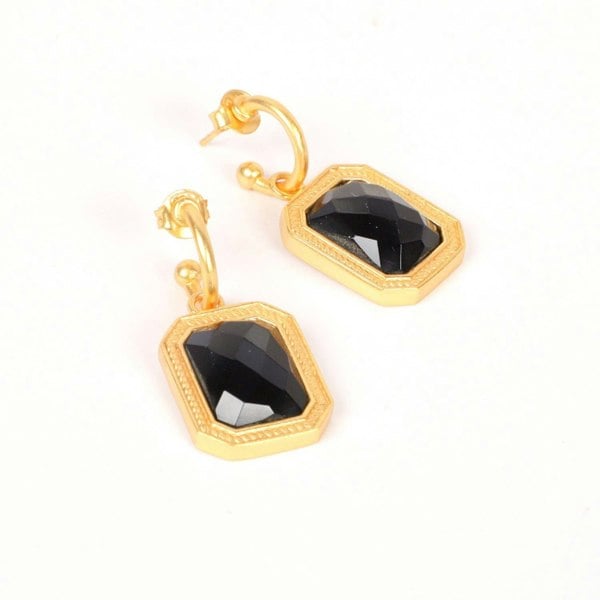 Lila Rasa Rectangular Black Crystal Hoops