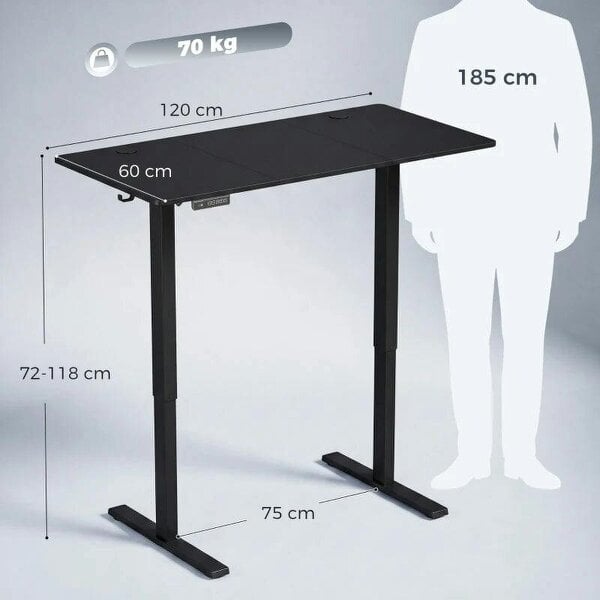 Standing Desk Memory Control Height Adjustable Desk 2 Cable Holes LED Display Sit Stand Desk Black