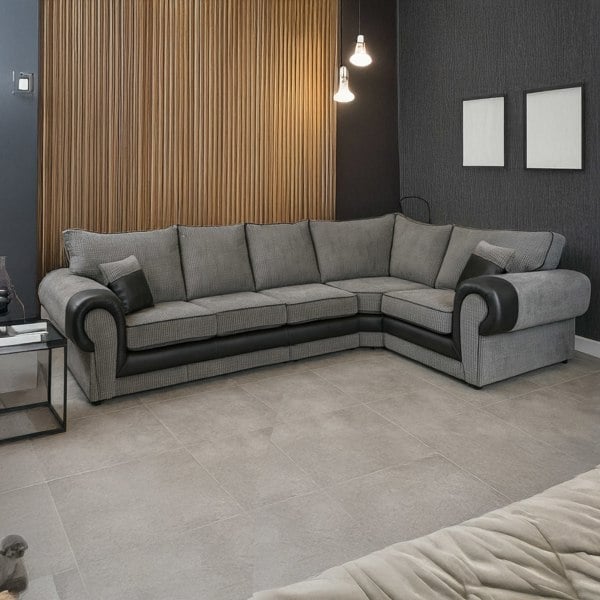 Furnishings For Less Portland Mixed Fabric Cord 5 Seater L Shape Corner Sofa