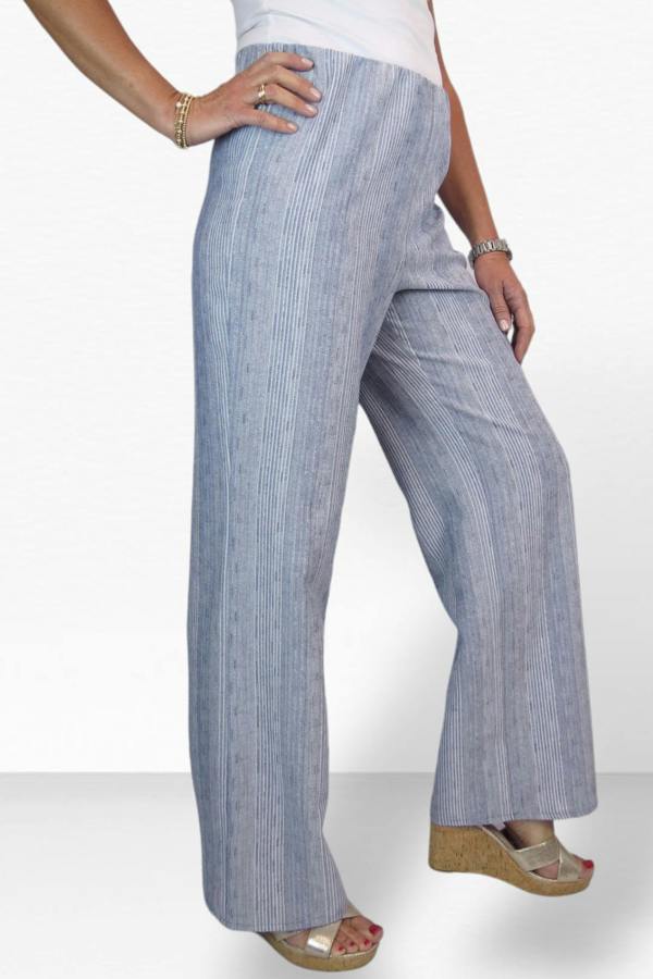Paulo Due Women's Striped Elasticated Waist Wide Leg Trousers
