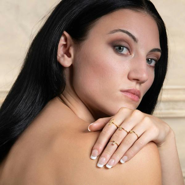 Dainty Gold Bar Ring for Women with Cubic Zirconia - namana.london