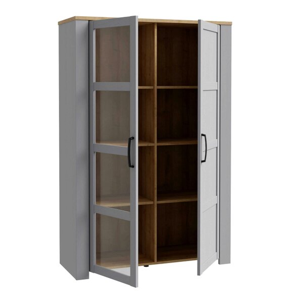 Wyld Haus Bramblecroft Grey and Natural Oak Wood Display Cabinet 2 Door