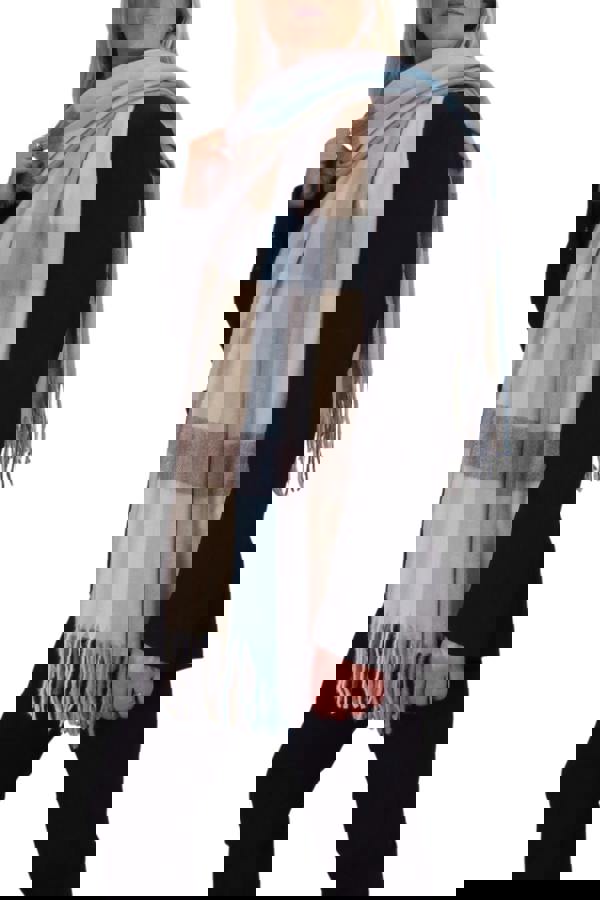 Paulo Due Wool Pashmina Shawl Oversized Plaid Wrap Scarf