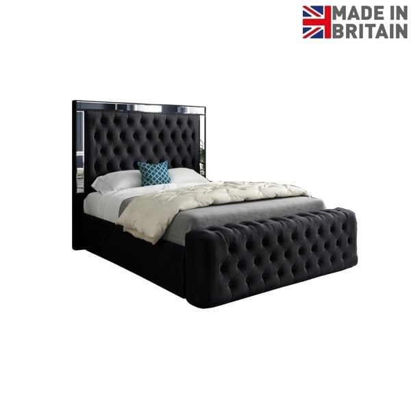 Casa Magna Marino Mirror Upholstered Soft Velvet Bed Frame - Black