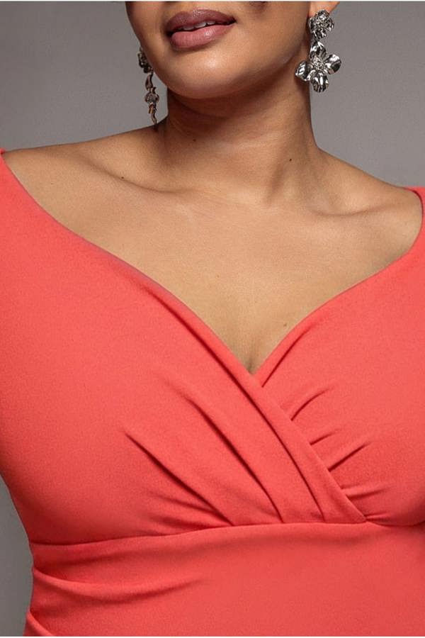 Goddiva Plus Bardot Pleated Midi Dress - Coral by Goddiva Plus
