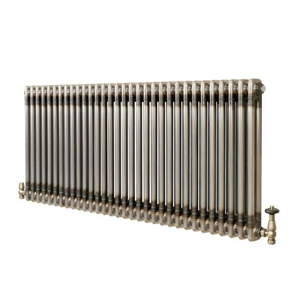 Traditional 2 Column Radiator & Valves - 600 x 1460mm - Raw Metal