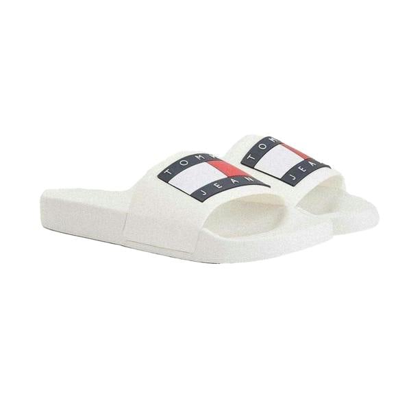 Tommy Jeans Mens Flag Logo Moulded Footbed Sliders - White - 