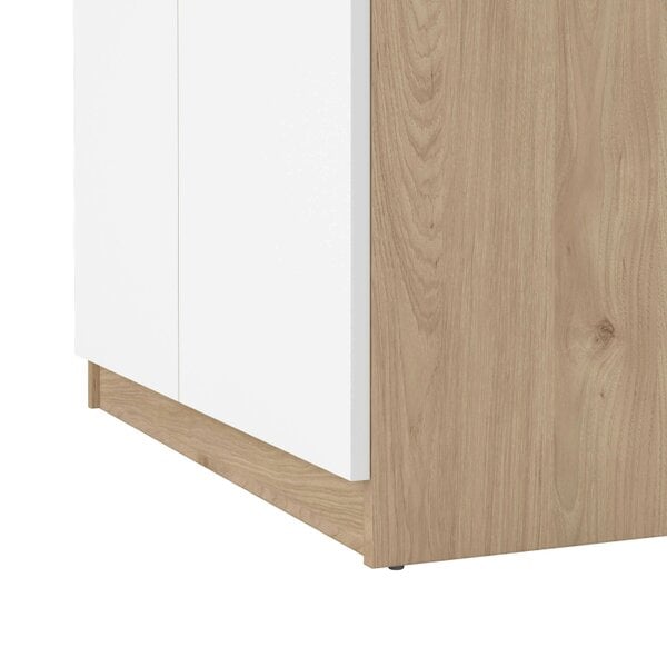 Wyld Haus Budapest White and Natural Oak Effect Wood Shoe Cabinet 4 Doors 1 Drawers