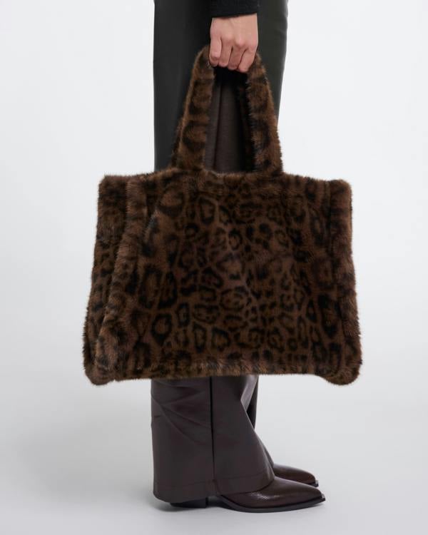 Rino & Pelle Daan Womens Big Faux Fur Shopper - Brown Leopard | CHO | Designer Womens Shopper Bag