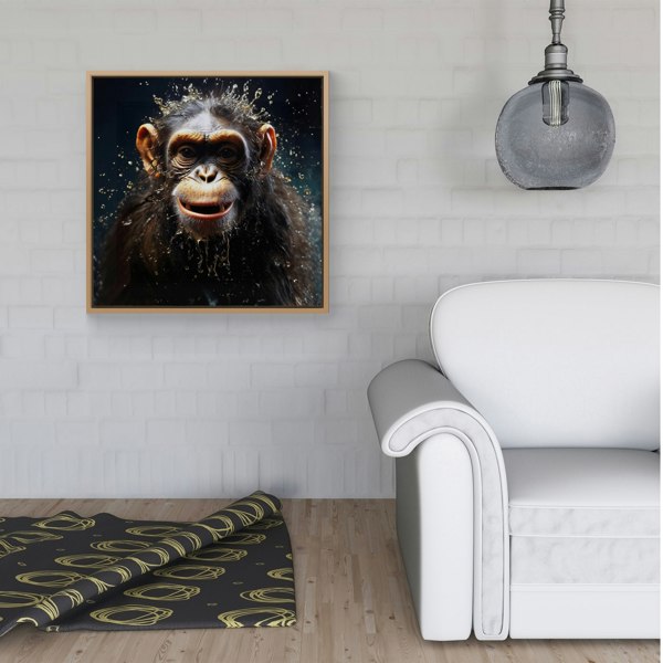 Warren Reed Realistic Monkey Face Splash Art Framed Canvas