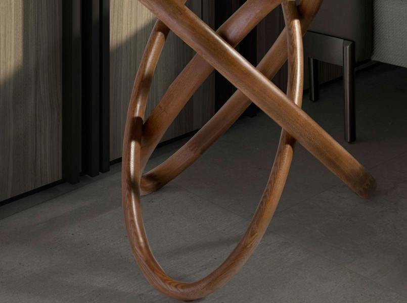 Angel Cerdá Round corner table in tempered glass and walnut 2126