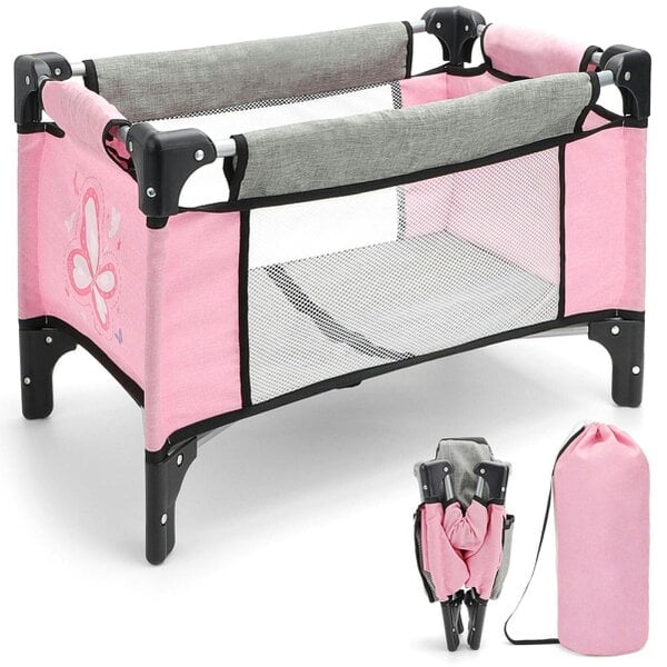 deAO Toys Foldable Baby Doll Crib with Storage Bag – Doll Bed for 15–18" Dolls Ages 3+ (Doll Not Included)