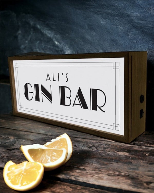 Personalised Light Box Sign for Home Gin Bar, Man Cave or She Shed