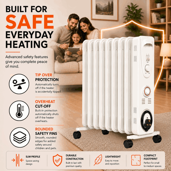 Mylek Oil Filled Electric Portable Heater Radiator with Adjustable Thermostat 2000w With Timer