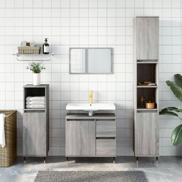 Berkfield 3 Piece Bathroom Furniture Set Grey Sonoma Engineered Wood