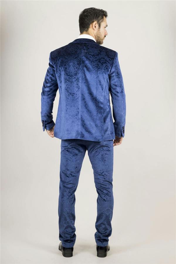 Infinity Leather Men's Blue 3 Piece Velvet Wedding Tuxedo Formal Suit