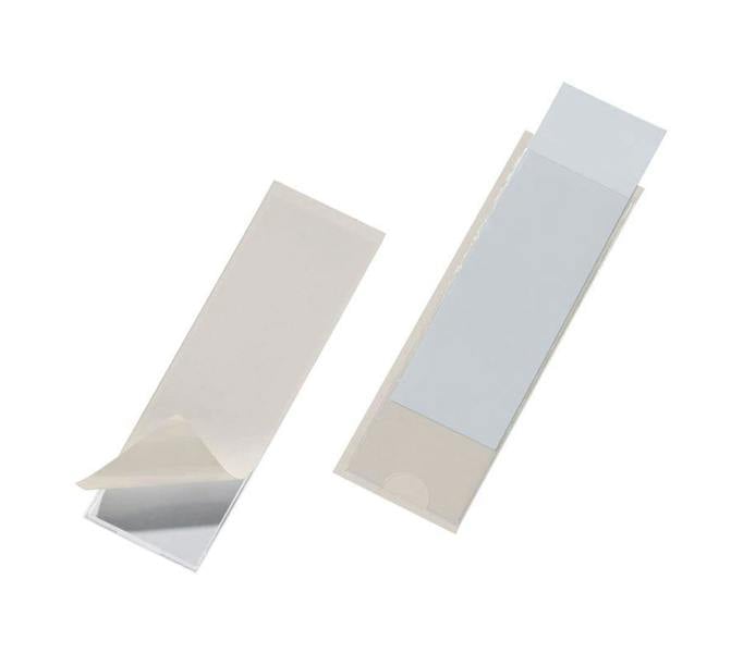 Durable POCKETFIX Self-Adhesive Clear Label Sleeve Pockets | 10 Pack | 125x40mm