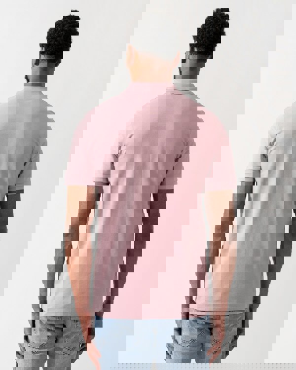 back shot of a model wearing a BOSS Orange Passenger Mens Stretch-Cotton Slim-Fit Polo Shirt with Logo Patch in Light/Pastel Purple