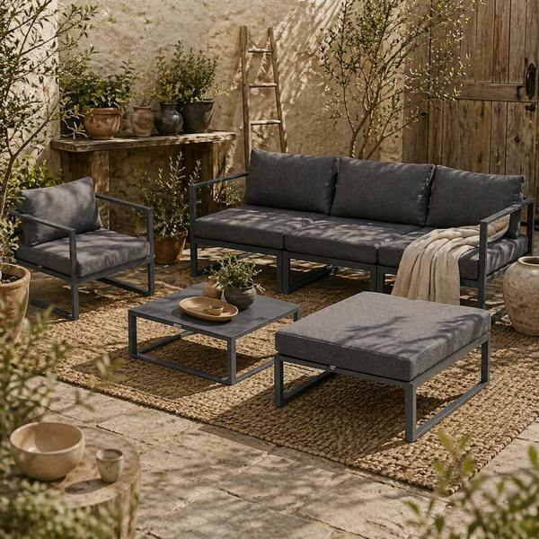 Wyld Haus Nimavi 6 Seater Outdoor Sofa Set with Coffee Table Chair and Stool