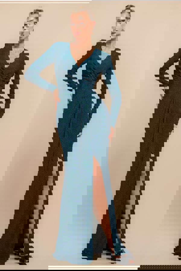 Front Wrap Lurex Bodycon Maxi Dress - Emerald Green DR4657