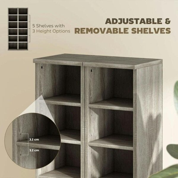 Bobobiy Set of 2 CD Media Display Shelf Unit Tower Rack with Adjustable Shelves, Distressed Grey