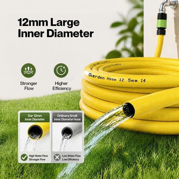 Traderight Hose Pipe 50M 12.5Mm Reinforced PVC for Outdoor Garden Wash Yellow