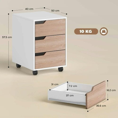 Bobobiy 3 Drawer Mobile File Cabinet, Vertical Filing Cabinet with Wheels for Home Office, Oak