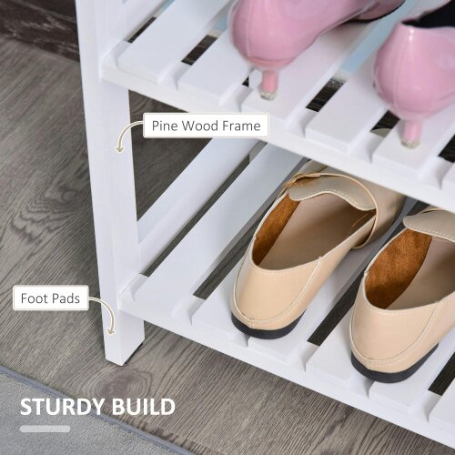 Wyld Haus Vafino Wooden White 3 Tier Slatted Shoe Rack With Slatted Shelves