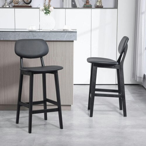 Wyld Haus Resono Solid Wood Black Classic Bar Stools Set Of 2 With Faux Leather Seats