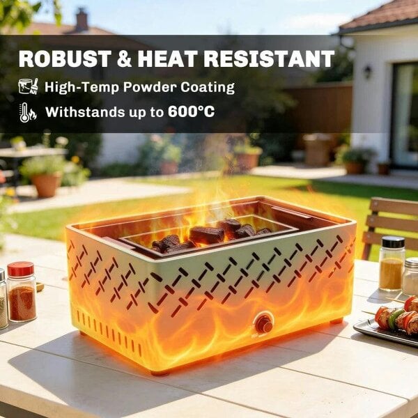 Bobobiy Portable Charcoal BBQ Grill, Battery Powered Barbecue Grill with Built-in Fan for Camping Picnic, Light Green