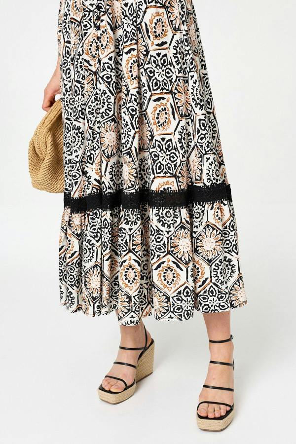 Stone | Mosaic Print Lace Cap Sleeve Maxi Dress