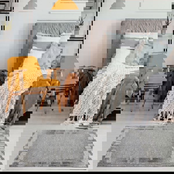 Modern Living Room Rug Bordered Grey Cream | The Rugs