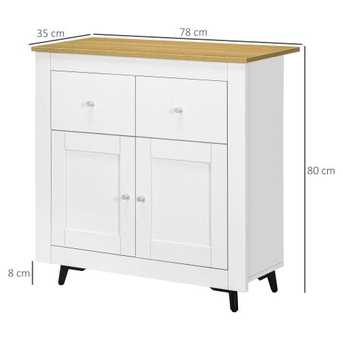 Wyld Haus Dielro White and Natural Wooden Farmhouse Sideboard With Double Doors And 2 Storage Drawers