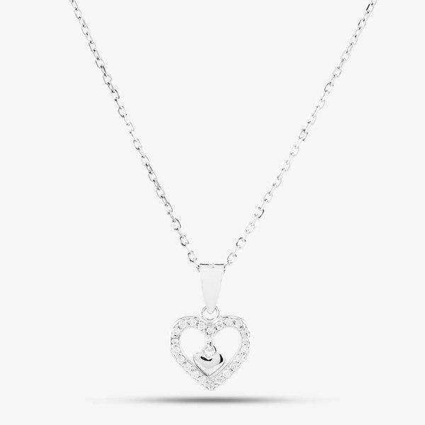 T. H. Baker Sterling Silver Cubic Zirconia Pave Heart In Heart Pendant N611081