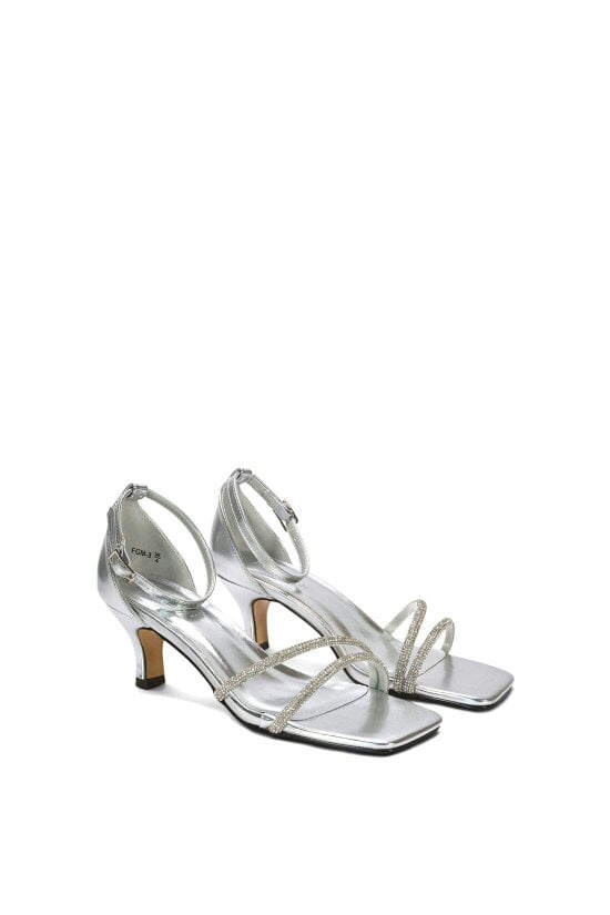 XY LONDON Diamante Kitten Heel Ankle Strap Sandals