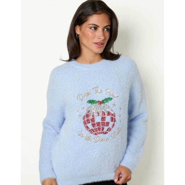 Blue Vanilla Festive Deck The Halls Sequin Jumper