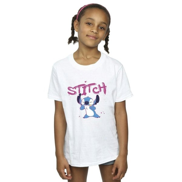 Disney Girls Lilo And Stitch Graffiti Cotton T-Shirt - White