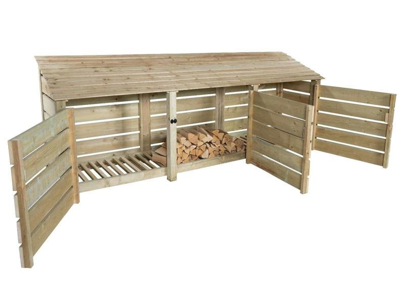 Arbor Garden Solutions Slatted Wooden Log Store with Doors W-335cm, H-126cm or 180cm, D-88cm