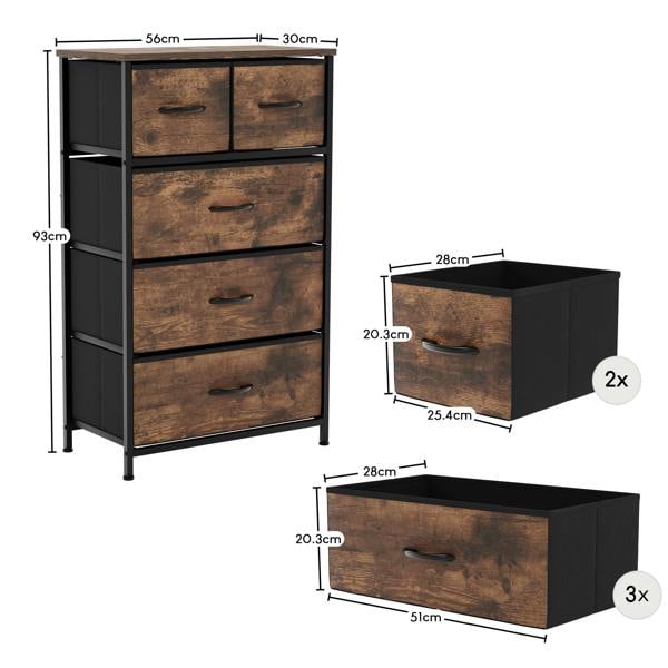 Vida Designs Chorley 5 Drawer Fabric Drawer Chest, Beige & Grey Wood