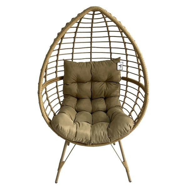 Furniture One Rattan Standing Egg Chair, Patio Weave Cocoon Seat with Removable Water-Resistant Cushions, Metal Waterproof Frame Stand