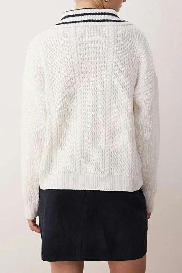 WOVCOR Braided Wide Fit Turn-Down Neck Knit Sweater