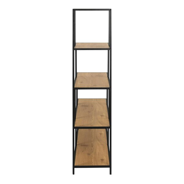 Wyld Haus El Paso Black Metal and Natural Oak Veneer Frame Bookcase 4 Shelves in Step Design