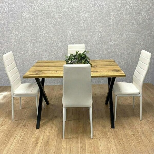 Kosy Koala Modern Dining Table Set With 4 White Faux Leather Chairs Dining Room Furniture