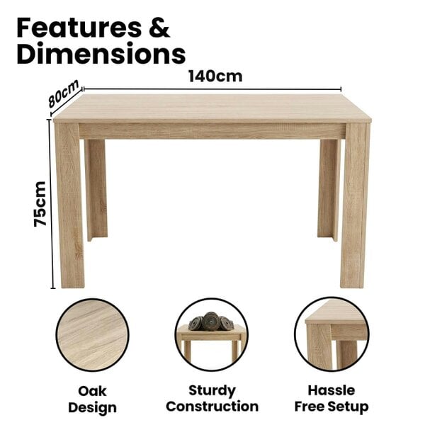 Kosy Koala Rectangular Dining Table Set with 4 Beige Velvet Chairs, Light Wood-Effect, 140cm