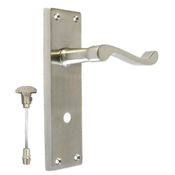 EDH Door Hardware Internal Satin Bathroom Door Handle with Privacy Lock Set Victorian Style,  2 Pairs