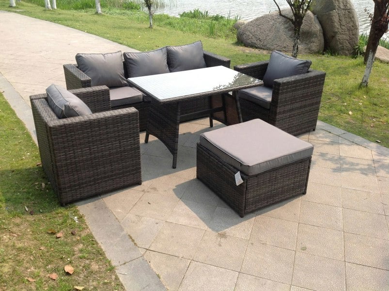 Fimous Grey Lounge Rattan Sofa Dining Table Set Chairs Garden Furniture Outdoor