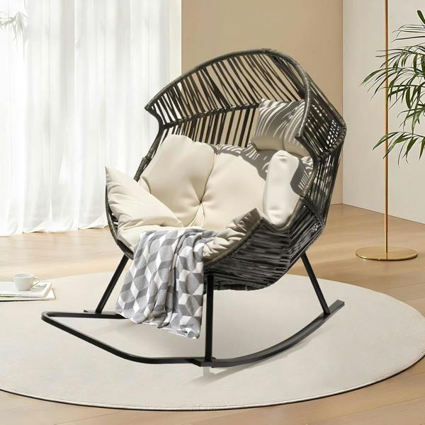 Leaper Oversized PE Rattan Rocking Chair with Thick Cushion
